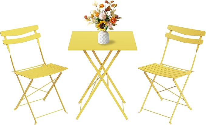 GarveeLife 3 Piece Patio Bistro Set, Folding Patio Bistro Table and Chairs Set