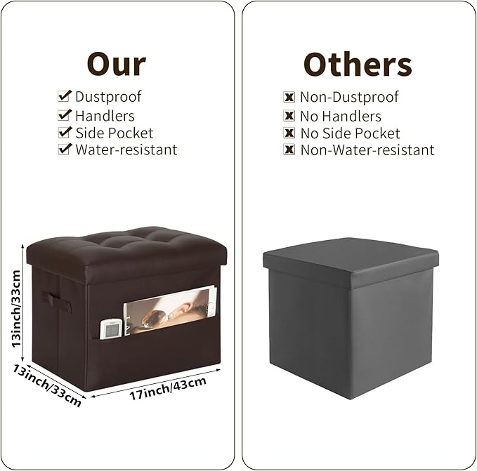BelugaHelper Storage Ottoman Foot Rest Stool, Foldable Leather Footstool