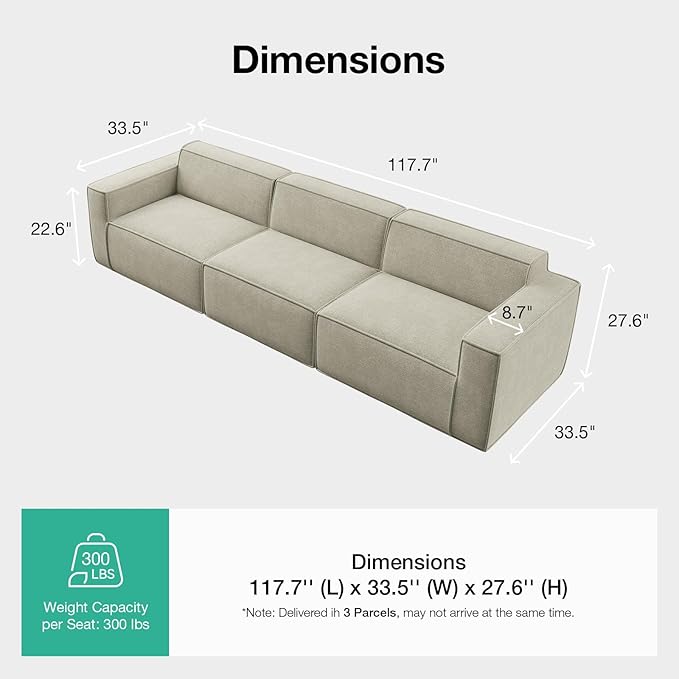 Novilla 117.7" Modular Sectional Sofa, No Assembly Cloud Sectional Couch