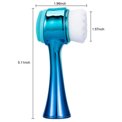 Face Brush 2 in 1, Facial Cleansing Exfoliating Scrubber Brush, Silicone Double Side Manual Face Wash Scrub Brush with Soft Bamboo Charcoal Fiber for Deep Pore Cleansing, Massaging, Skin Care