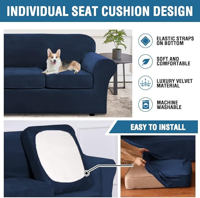 H.VERSAILTEX Modern Velvet Plush 4 Piece High Stretch Sofa Slipcover Sofa Cover