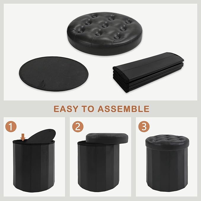 CAROLMADE Round Storage Ottoman, PU Leather Folding Footrest Stool