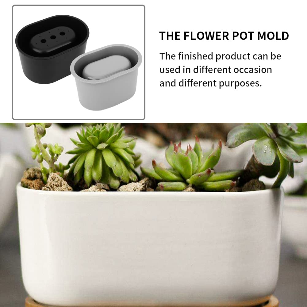 Silicone Flower Pot Mold, Reusable Oval Shape Concrete Clay Plaster Moulds Container for DIY Homemade Succulent Plant Pots, Durable Home Decor Garden Decorations Mould(Black)