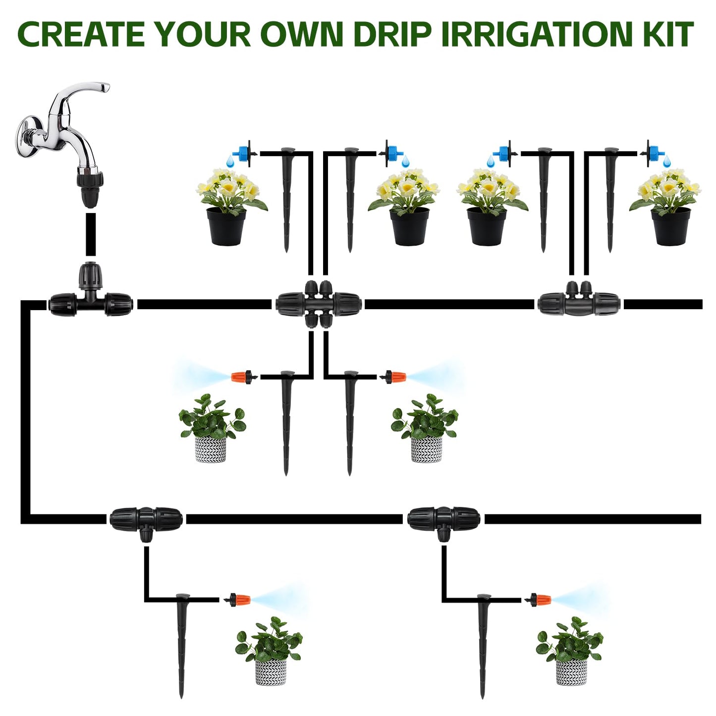 Kalolary 100PCS Drip Irrigation Support Stakes, 1/4 Inch Tubing Hose Holder Plastic Drip Line Tube Hold Stakes 4/7mm Garden Watering Hose Support Tools for Vegetable Flower Beds Lawn Supplies