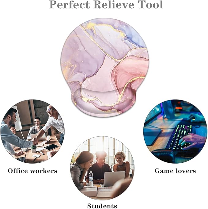 WAVEYU Pink Golden Marble Mouse Pad with Wrist Support, Mouse Mat for Women Non-Slip Rubber Base Mousepad for Desk Laptop Gaming Working Computers Easy Typing & Pain Relief