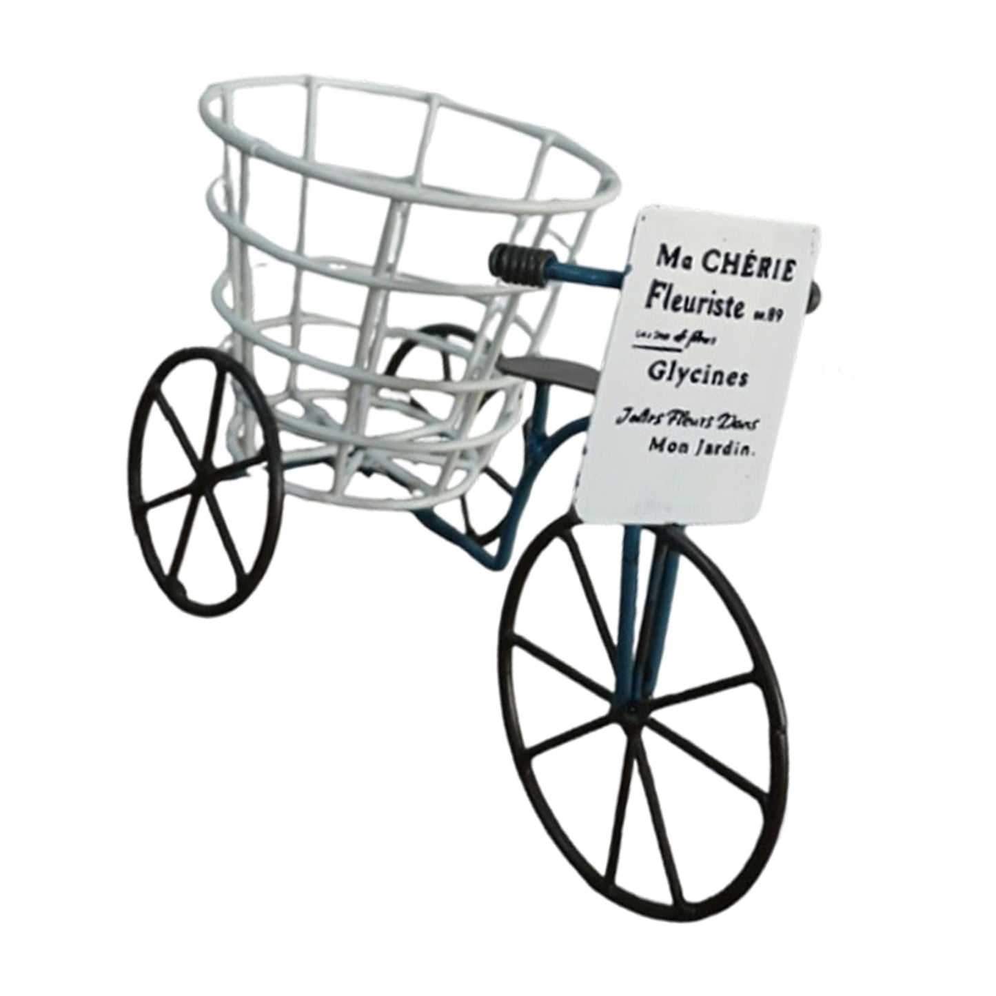 MINGLEA Beautiful Iron Tricycle Flower Pot Holder Container with Deep Basket for Living Room Indoor Outdoor Garden Decoration