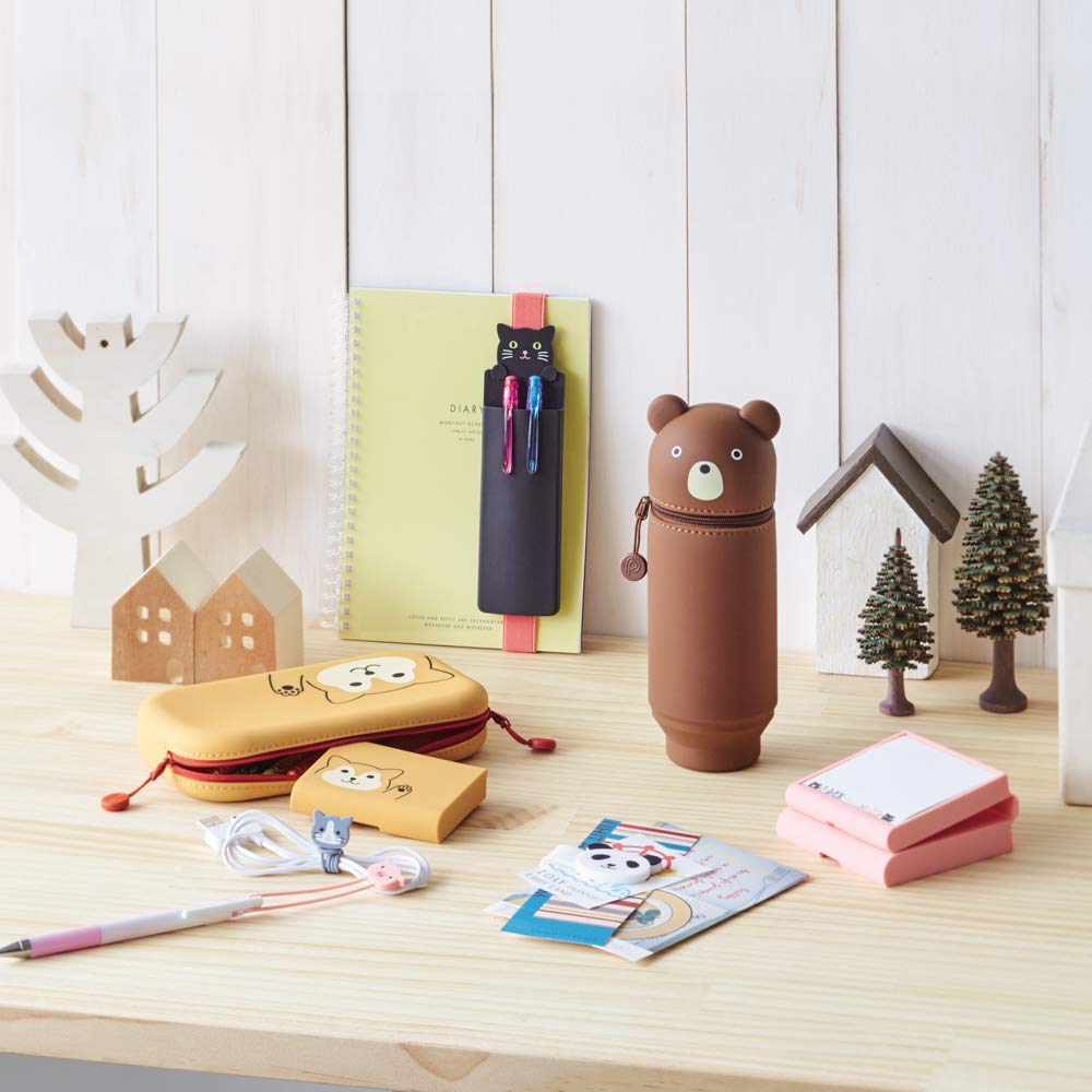 LIHITLAB Kawaii Japanese Bear Large Stand Up Pencil Case For School Office College, Cute School Supplies, Animal Pen Holder Pencil Pouch Holder Girls, Artist Pencil Case, Bear (A7714-1)