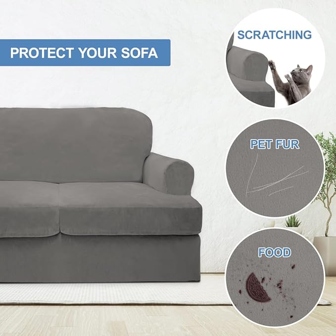 CUCRAF T Cushion Sofa Cover 4 Piece Slipcovers, Soft Thick Velvet Couch Cover