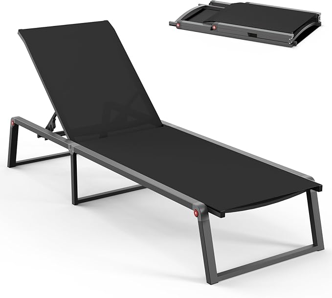 Aluminum Chaise Lounge Chair Outdoor, Foldable& No Assembly Patio Pool Lounge