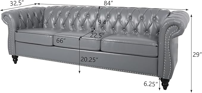 ORRD 2 Piece Living Room Set, Chesterfield Leather Sofa Loveseat Couch Chair