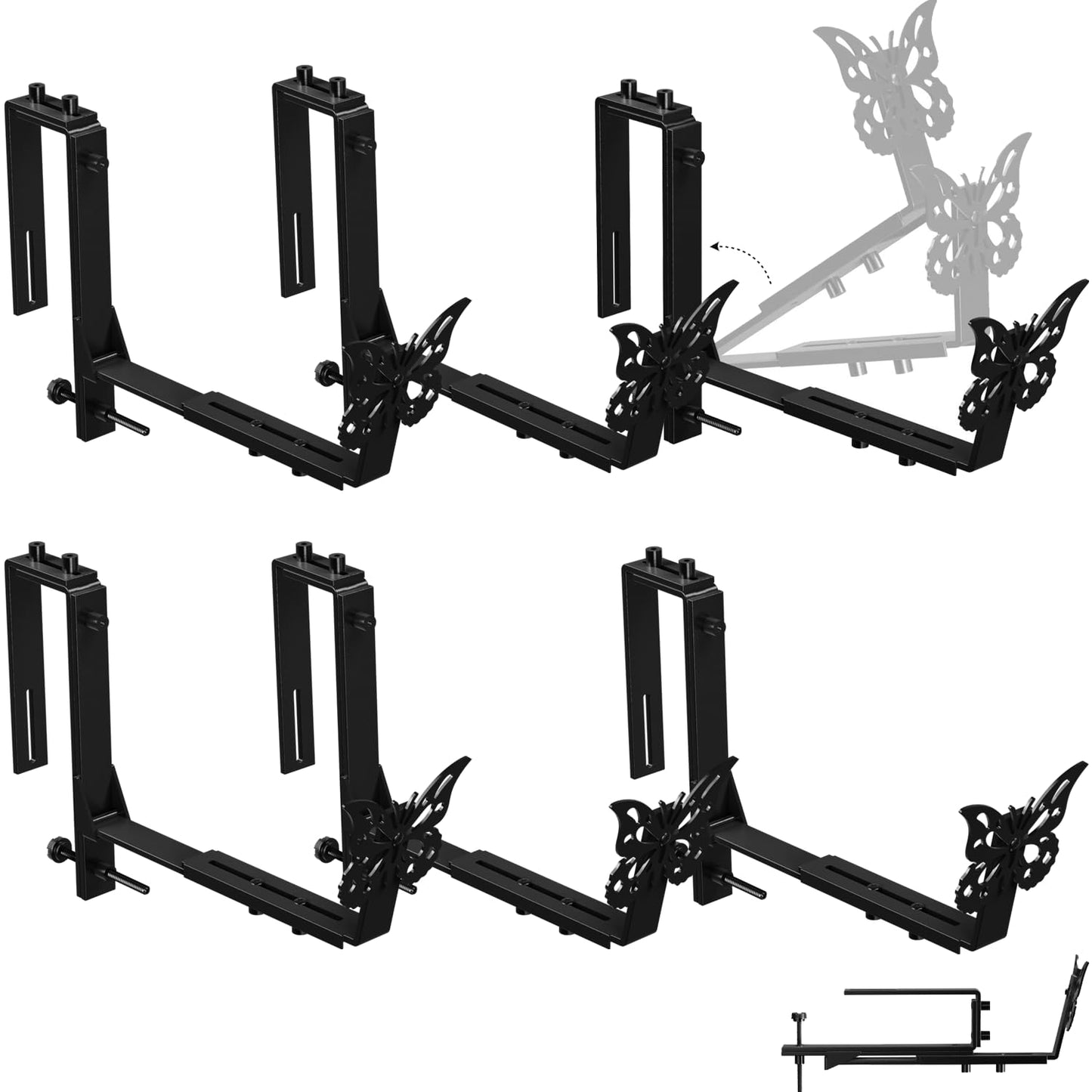 HFHOME Window Box Brackets, Adjustable Planter Box Brackets, Heavy Duty Flower Railing Planter Bracket for Balcony, with Enhanced Bottom Support, Perfect for Deck, Fence and Garden - Black (6 Pack)