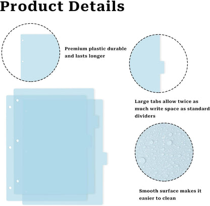 3 Ring Blue Binder Dividers with 8-Tabs, A4 Blue Binder Dividers, Sturdy Plastic Divider, Aesthetic Divider for Binders, Suitable for Notebooks and Binders, 3 Hole Punch