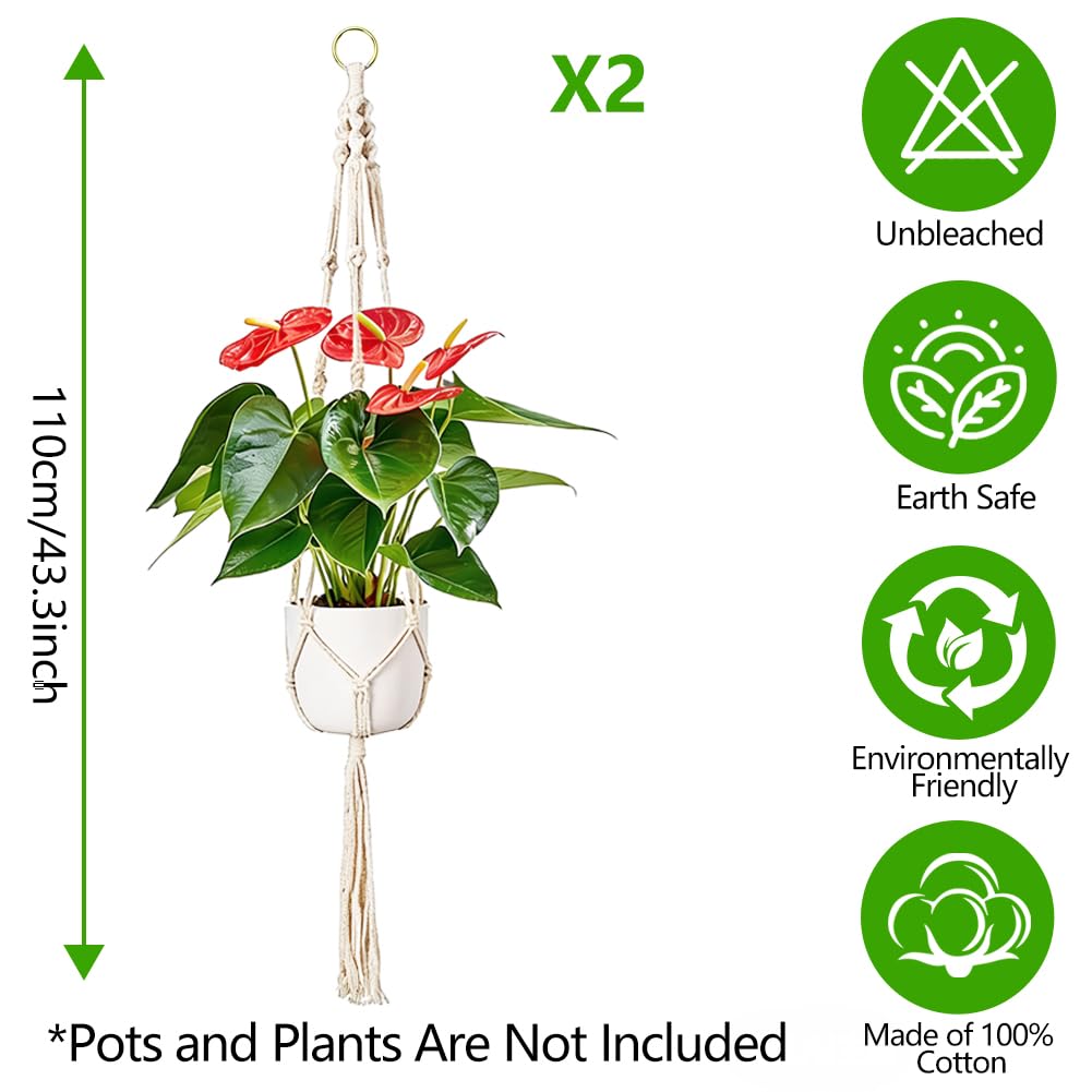 Jaxbo Macrame Plant Hangers 2 Pack Indoor Outdoor Hanging Planter Basket Handmade Rope Hanging Plant Holder for Indoor Outdoor Boho Home Decor 41 Inch, White