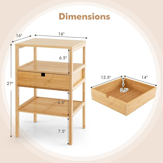 Giantex Bamboo Nightstand, Wood Side Table