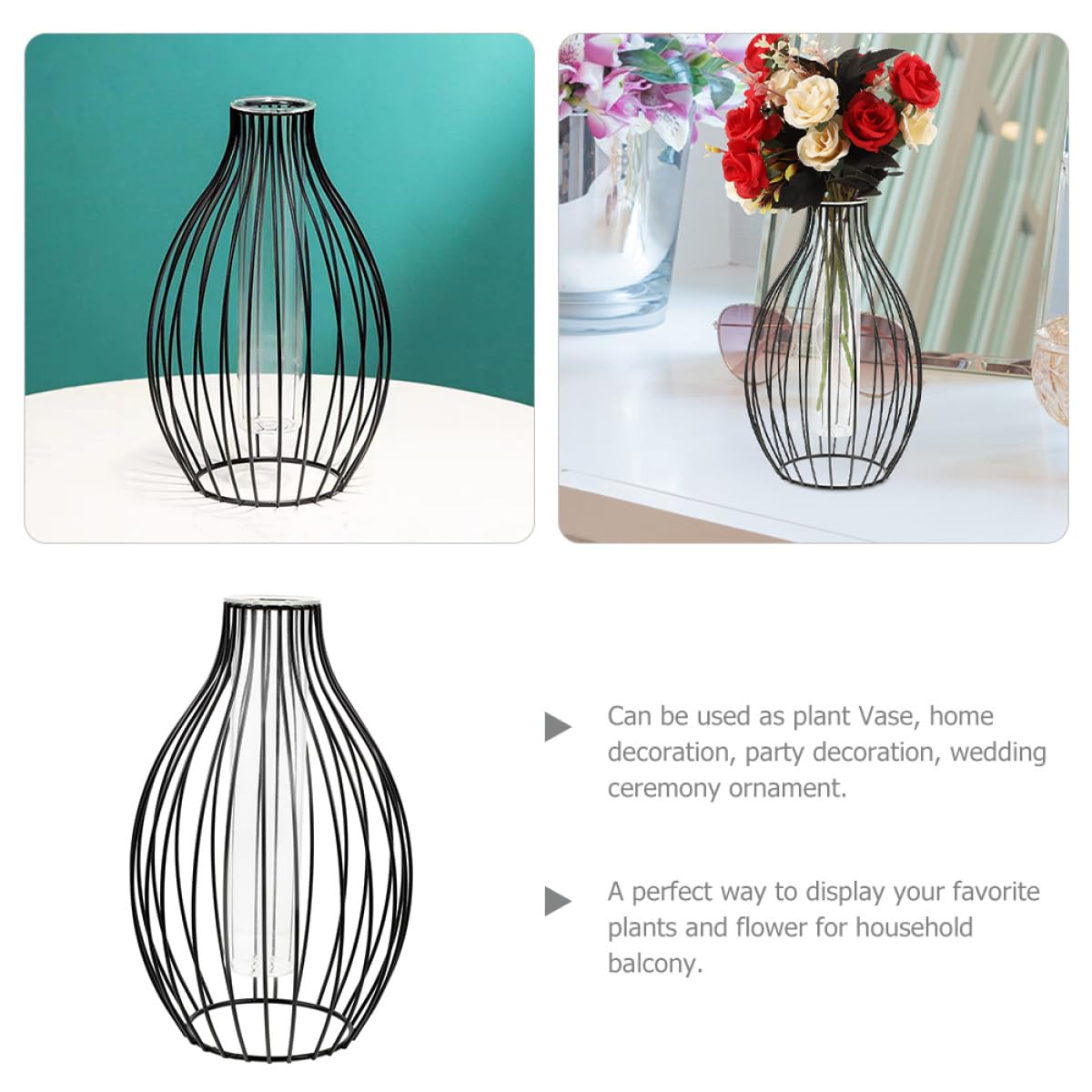 Ciieeo Glass Propagation Station with Iron Frame Test Tube Vase, Small Geometric Plant Terrarium Holder for Home Décor and Desktop Display