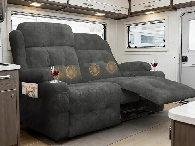 Reclining Loveseat, 55.1" RV PU Leather Wall Hugger Recliner Love Seats Sofa
