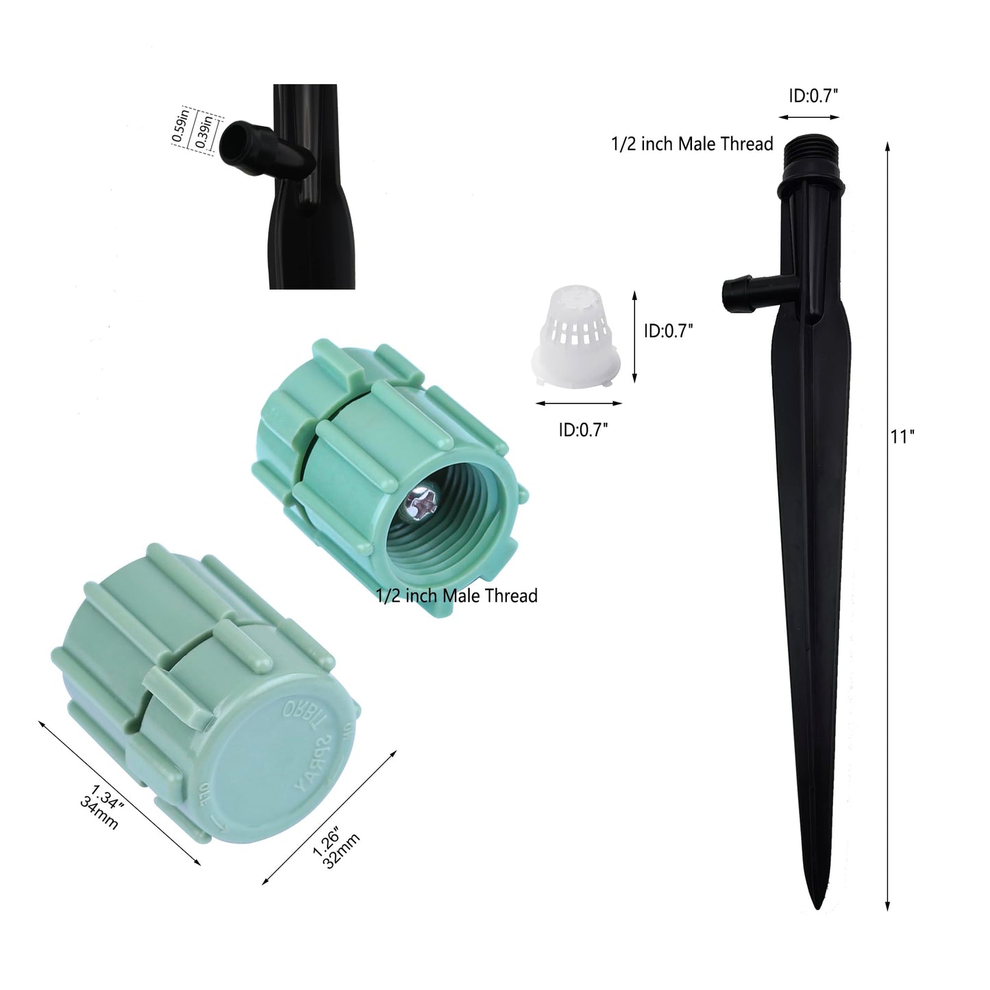Ypzxola 10 Pack Adjustable Bubbler Sprinkler Heads with 11.8in Stake, 360 Degree Micro Irrigation Emitters, Drip System Replacement Sprayer for Lawn Garden Plants Watering