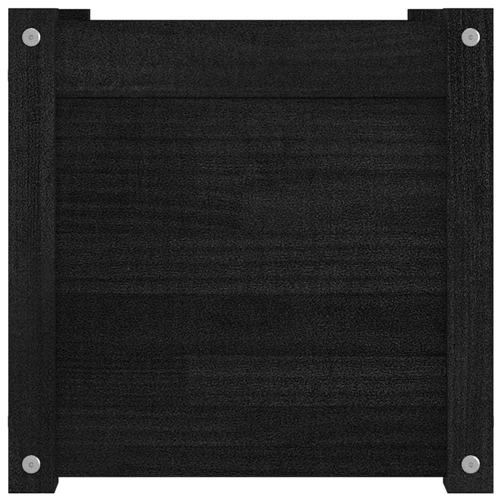 Yisssmeng Matte Black Square Planter Set of 2 Solid Pine Wood 15.7x15.7x15.7 in Outdoor Garden Box with Drainage for Patio Balcony Herb Flower Tomato Plants