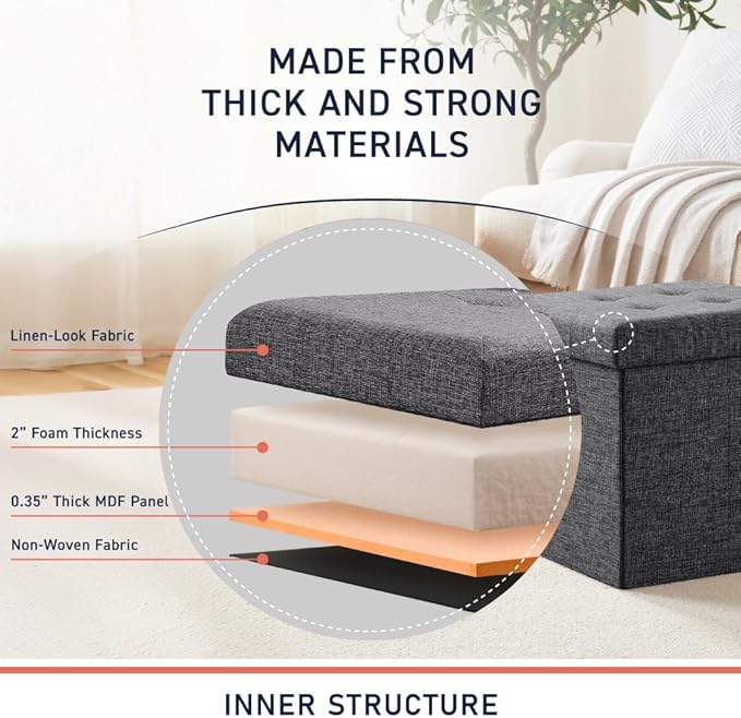 Ornavo Home 2 Pack 15 Inch Folding Storage Ottoman