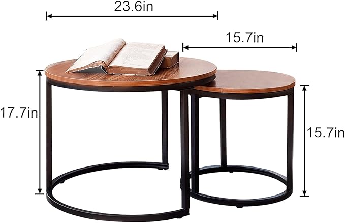 aboxoo Coffee Table Nesting Side Round Set of 2 End Table Top Sturdy Metal