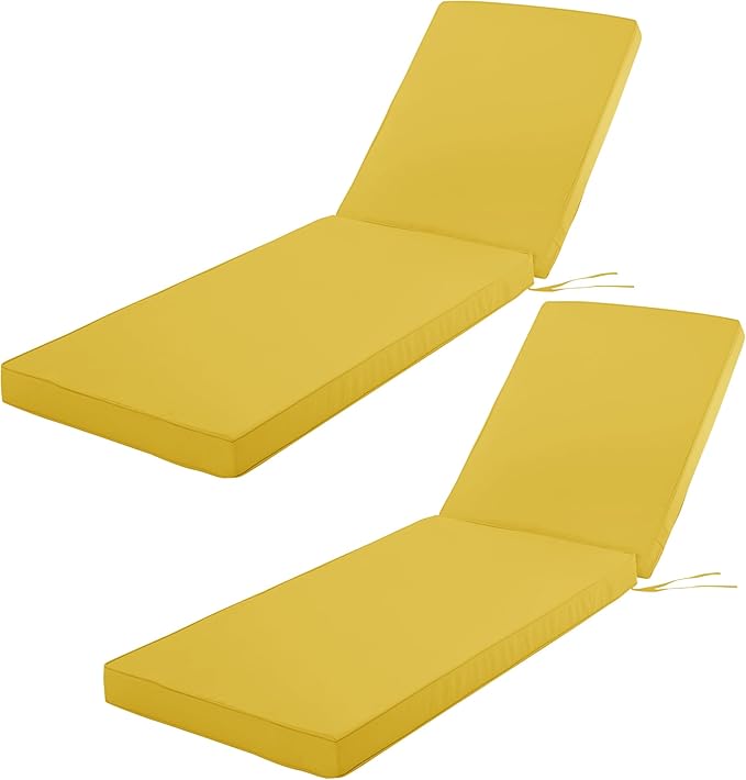 Outdoor Chaise Lounge Cushion Set of 2, Fadesafe Water-Repellent Lounge Deck