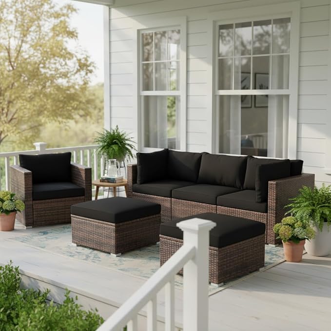 Tangkula 6 Pieces Wicker Patio Furniture Set, PE Rattan Outdoor Sectional