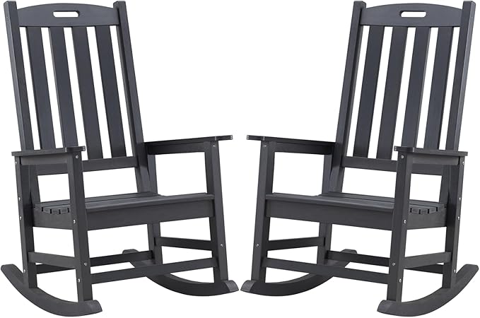 Psilvam Oversized Outdoor Rocking Chair Set of 2, HDPE Porch Rocker Chairs