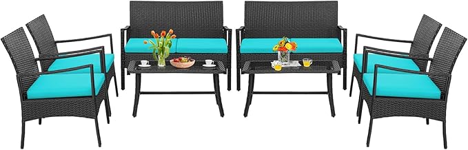 Tangkula 8 Pieces Rattan Conversation Set, Patio Sofa Couch Set