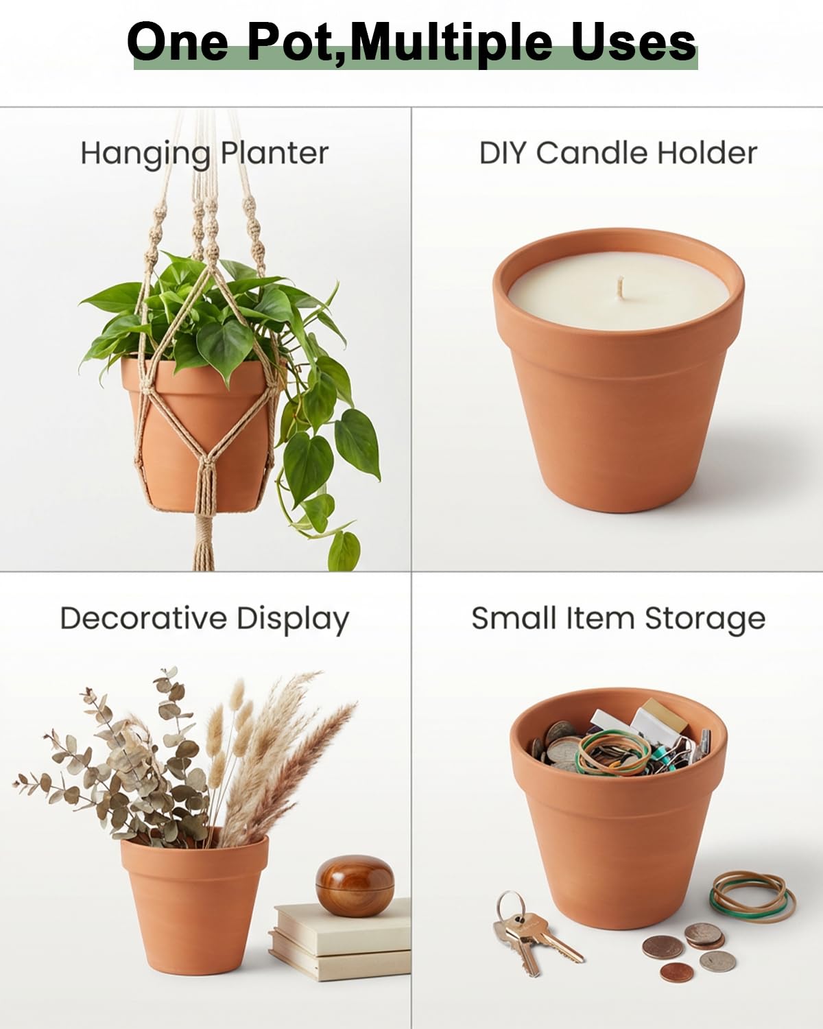 Riseuvo 4 Inch Terracotta Pots with Saucer – 6 Pack Small Clay Flower Pots with Drainage Hole for Succulents, Herbs, Indoor & Outdoor Plants, Wedding Favors