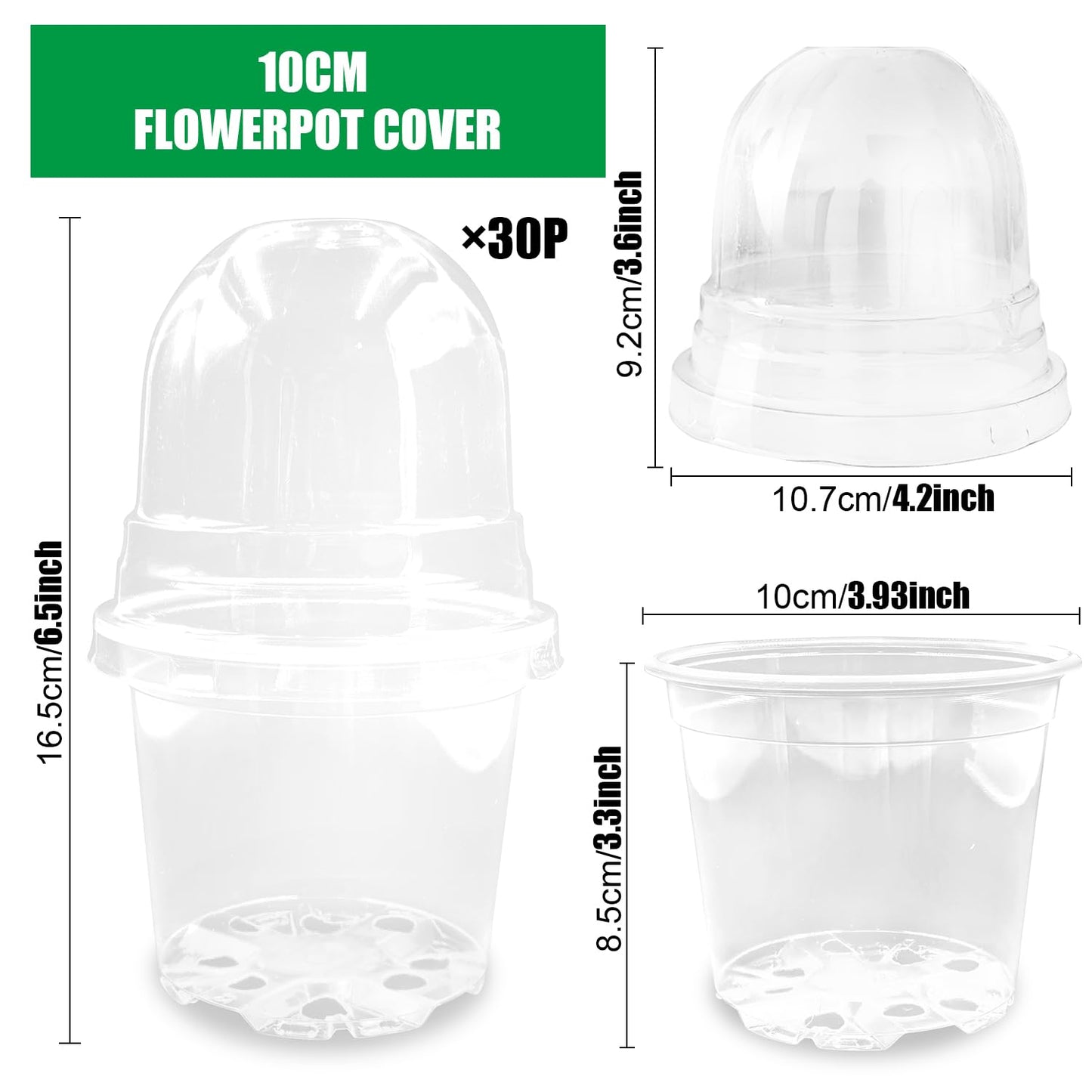 RooTrimmer Transparent Nursery Pots 4Inch with Humidity Domes for Seeds Starting, Clear Plastic Plant Pots with Drainage Holes (4Inch, 30Pcs,Clear Pots with Lids)
