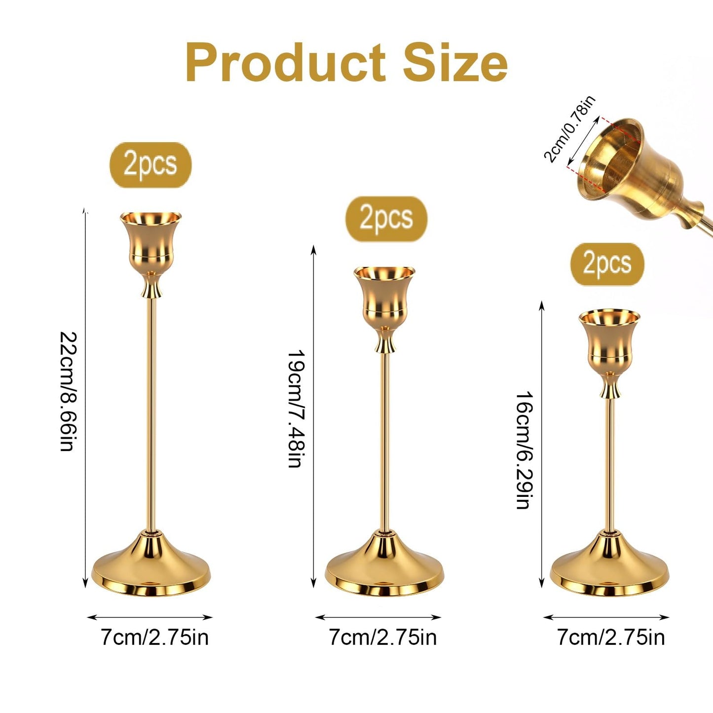 6pcs Gold Candle Holders, Candlestick Holders Taper Candle Holders for Pillar Candles Sticks Holder Decor Halloween Christmas Decorations Candle Candelabros para Centros de Mesa