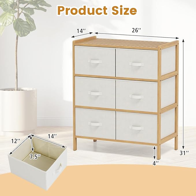 Giantex 6-Drawer Dresser for Bedroom, Bamboo Storage Tower