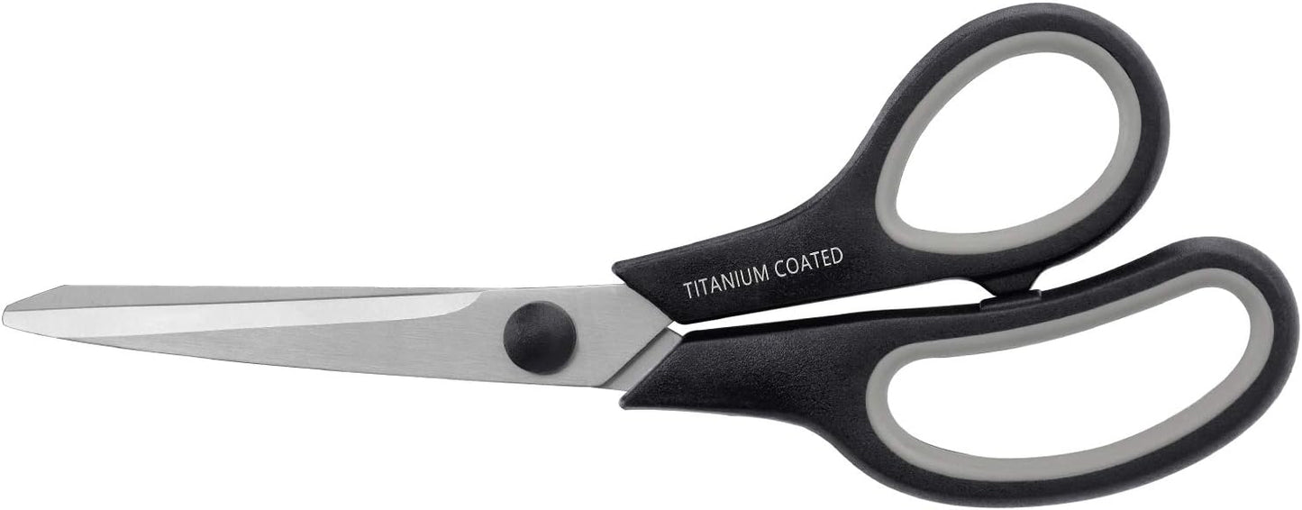 Scissors 8" Multipurpose Titanium Coated Sturdy Sharp Scissors Right/Left Handed Comfort-Grip Handles for Office Home School Sewing Fabric Craft Supplies Black