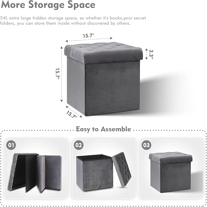 B FSOBEIIALEO Storage Ottoman Cube, Velvet Tufted Folding Ottomans