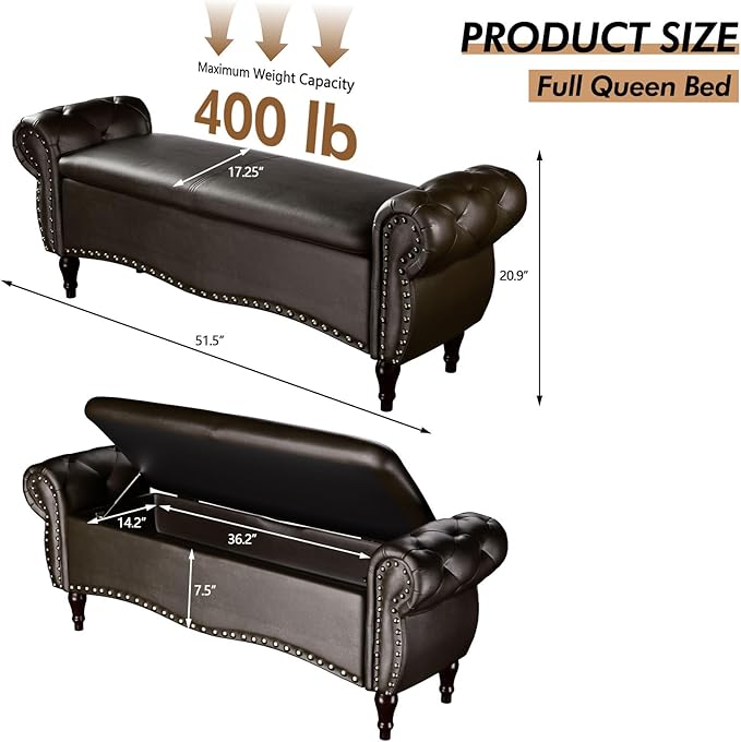 ZZW Storage Ottoman Bench, Tufted Bed Benches