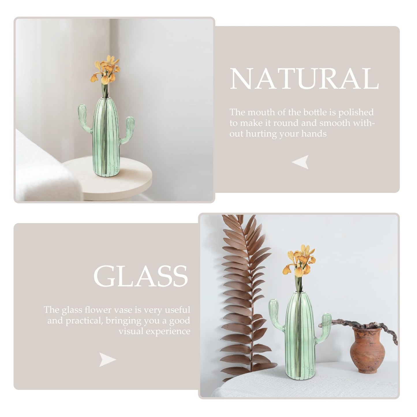 GALPADA Cactus Shaped Glass Hydroponic Vase Small Decorative Terrarium Plant Vase for Desktop Home Décor and Flower Arrangement