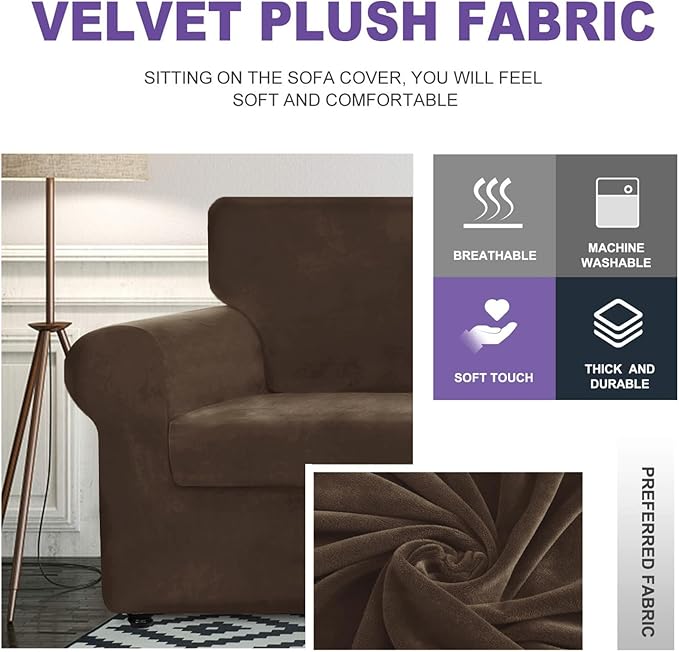 ZNSAYOTX Luxury Velvet Couch Cover 4 Piece Stretch Sofa Covers