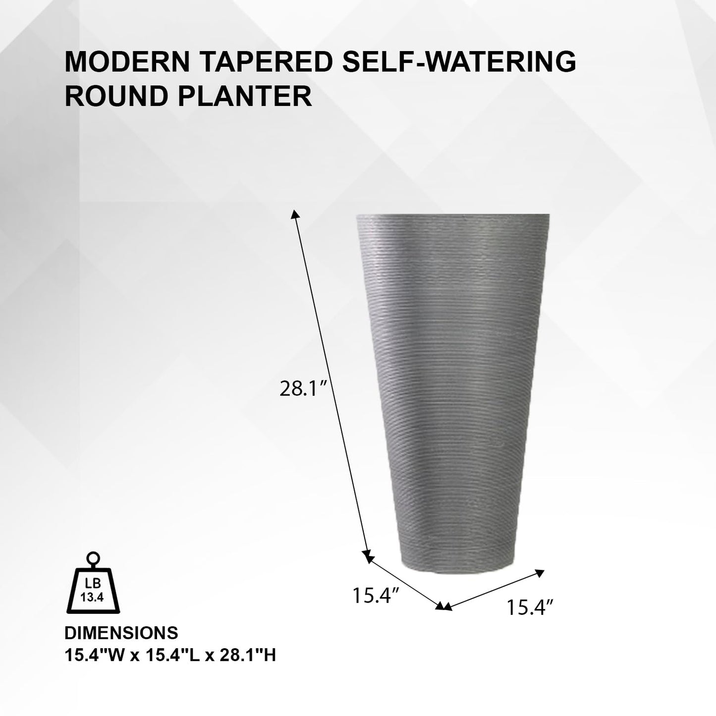 XBrand Modern 28-Inch Tall Round Planter, Modern Tapered Planter Perfect for Indoor & Outdoor Planter, Patio Décor, Gray
