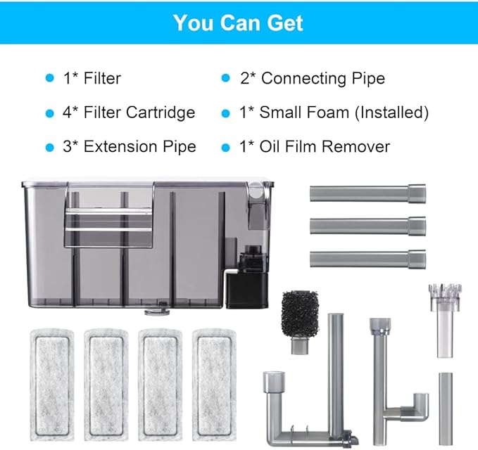 DaToo Aquarium Hang On Filter Small Fish Tank Hanging Filter Power Waterfall Filtration System for 30 to 40 Gallon Aquariums