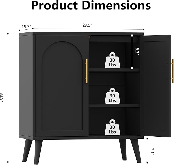Keehusux 15.7" D Black Buffet Cabinet