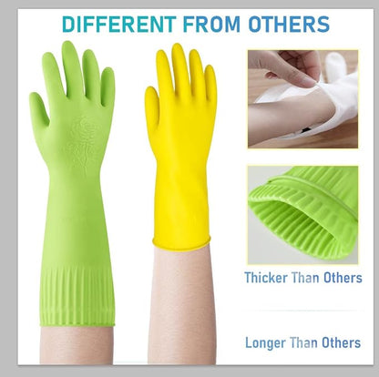 Disfore Rubber-Gloves Dishwashing Gloves for Cleaning-Kitchen - 2 Pairs Long Household Cleaning Gloves for Washing Dishes