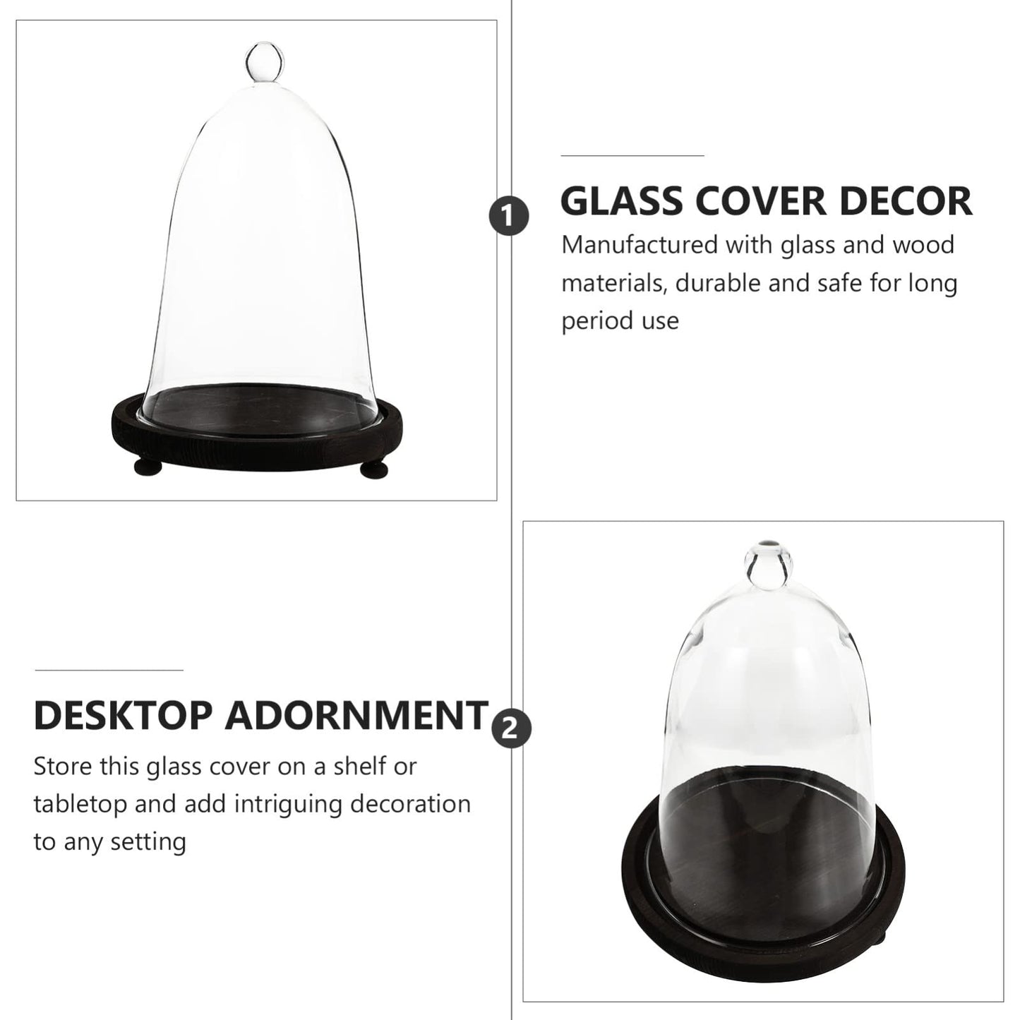 EXCEART Immortal Flower Glass Cover with Brown Wooden Base - DIY Terrarium Container for Home Decor Flower Display and Garden Cloche