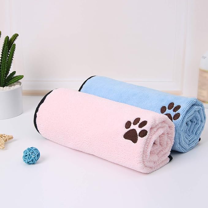 Pet Dog Cat Microfiber Drying Towel Ultra Absorbent Great for Bathing and Grooming (2-Pack)