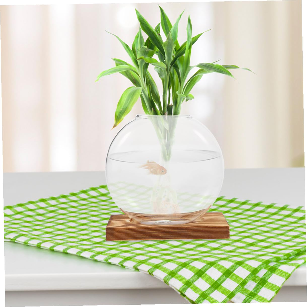 QUMIIRITY 2Pcs Hydroponic Glass Vase with Wooden Base, Plant Propagation Station for Home Office Balcony, Retro Style Plant Terrarium Holders for Indoor Gardening