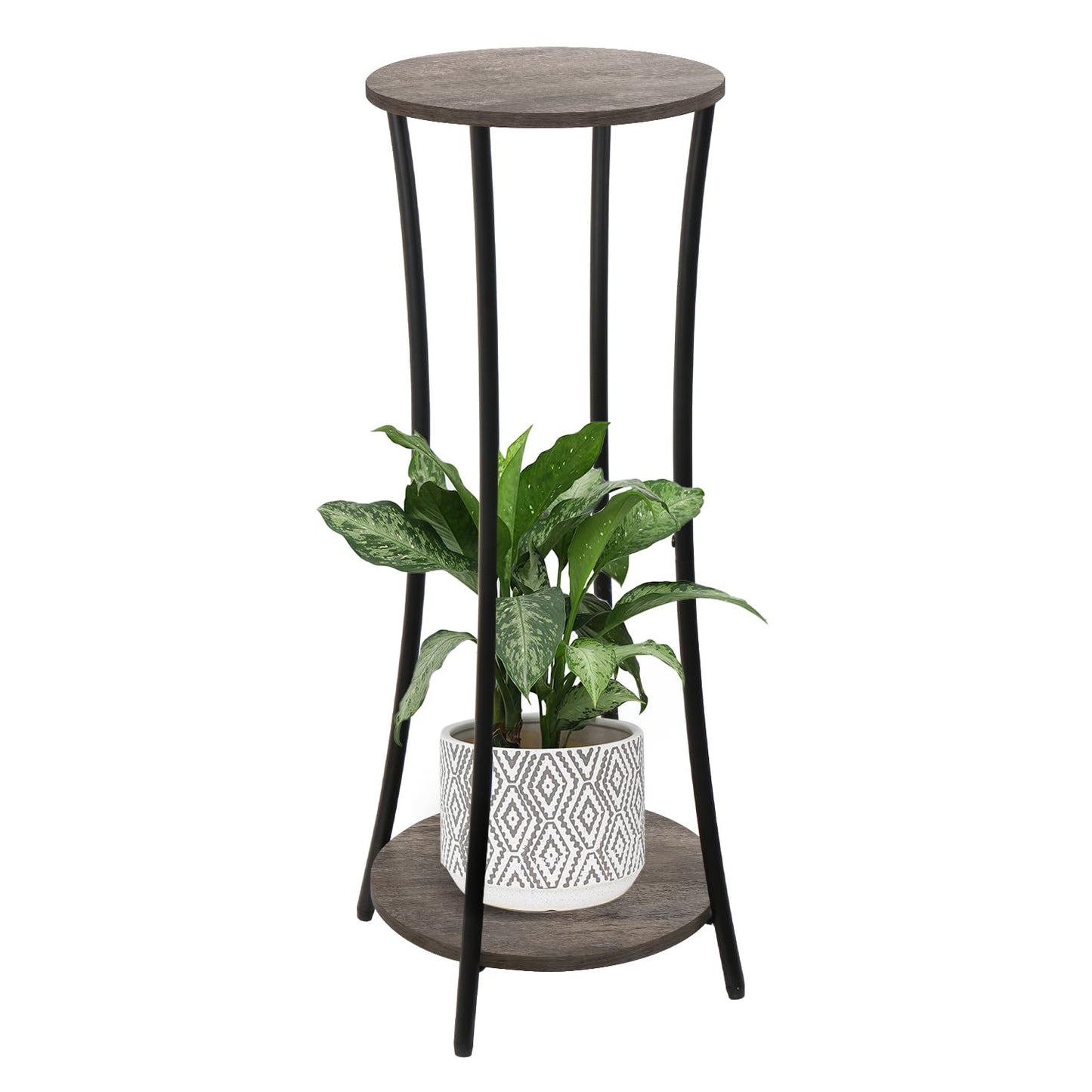 YINMIT Plant Stand Indoor,2 Tier Round Potted Holder Rack,Flower Pot Stand Shelf,Round Supports Rack,Corner Plant Shelf for Balcony Garden Patio Living Room,Grey
