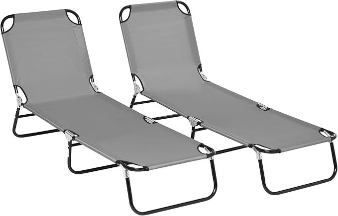 Outsunny 2 Piece Folding Chaise Lounge Pool Chairs, Outdoor Sun Tanning Chairs