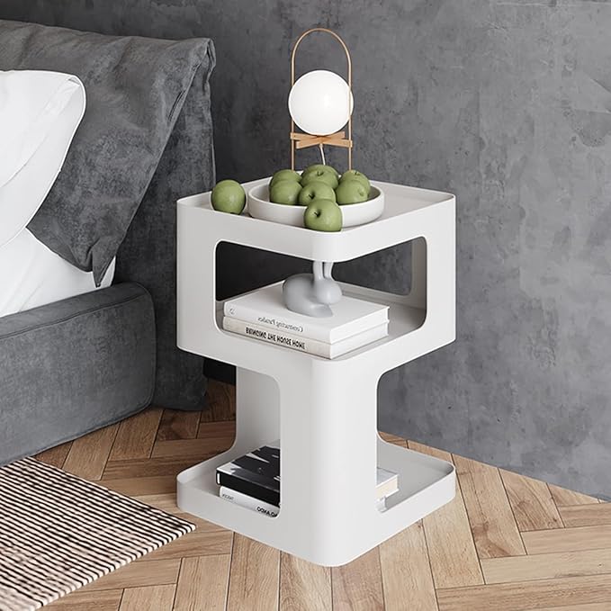 Modern Metal Side Table with Storage, Small End Table
