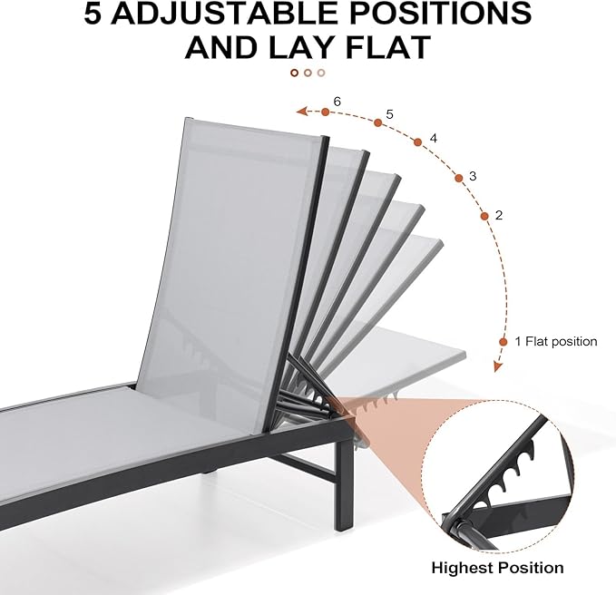Crestlive Products Chaise Lounge Chair Outdoor Set of 2, Adjustable 5 Positions