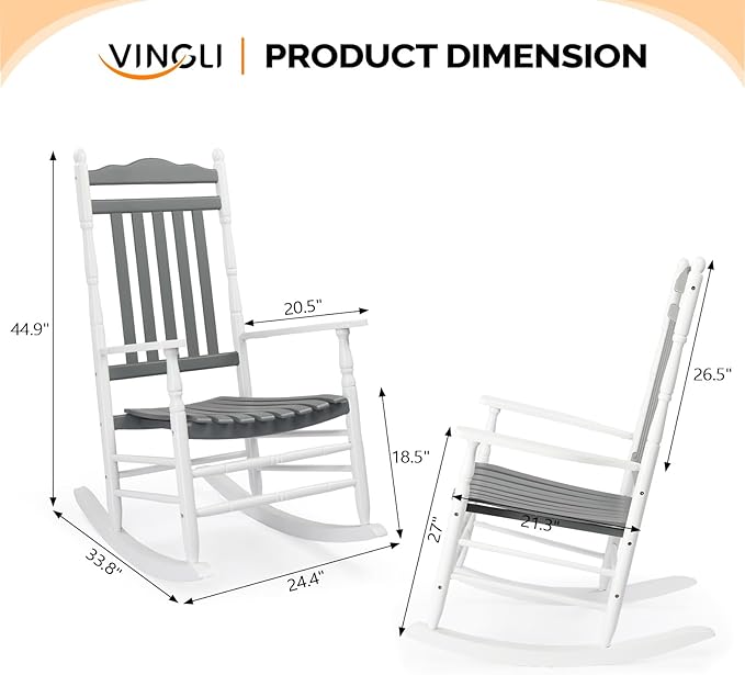 VINGLI Wooden Rocking Chair Outdoor, Patio Rockers