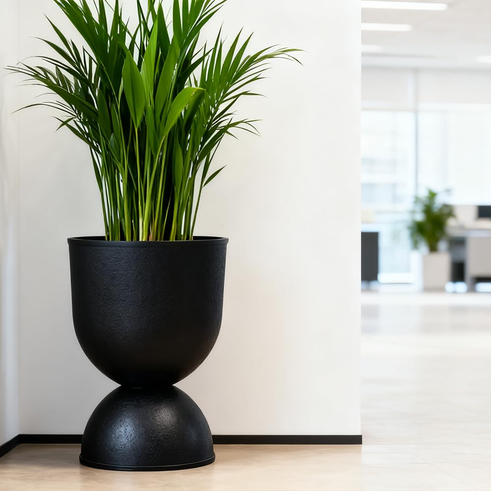 Modern Hourglass Planter, Indoor Decorative Plastic Plant Container, Textured Metal Look, Contemporary Home Garden Pot (WHITE, CUP001)